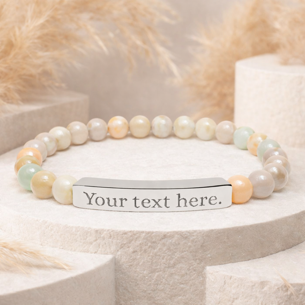 Engraved Natural Stone Beaded Bracelet