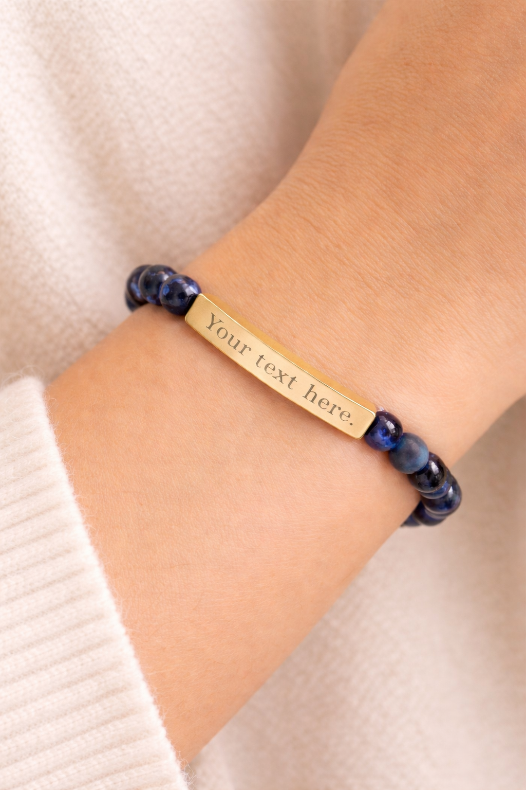 Engraved Natural Stone Beaded Bracelet