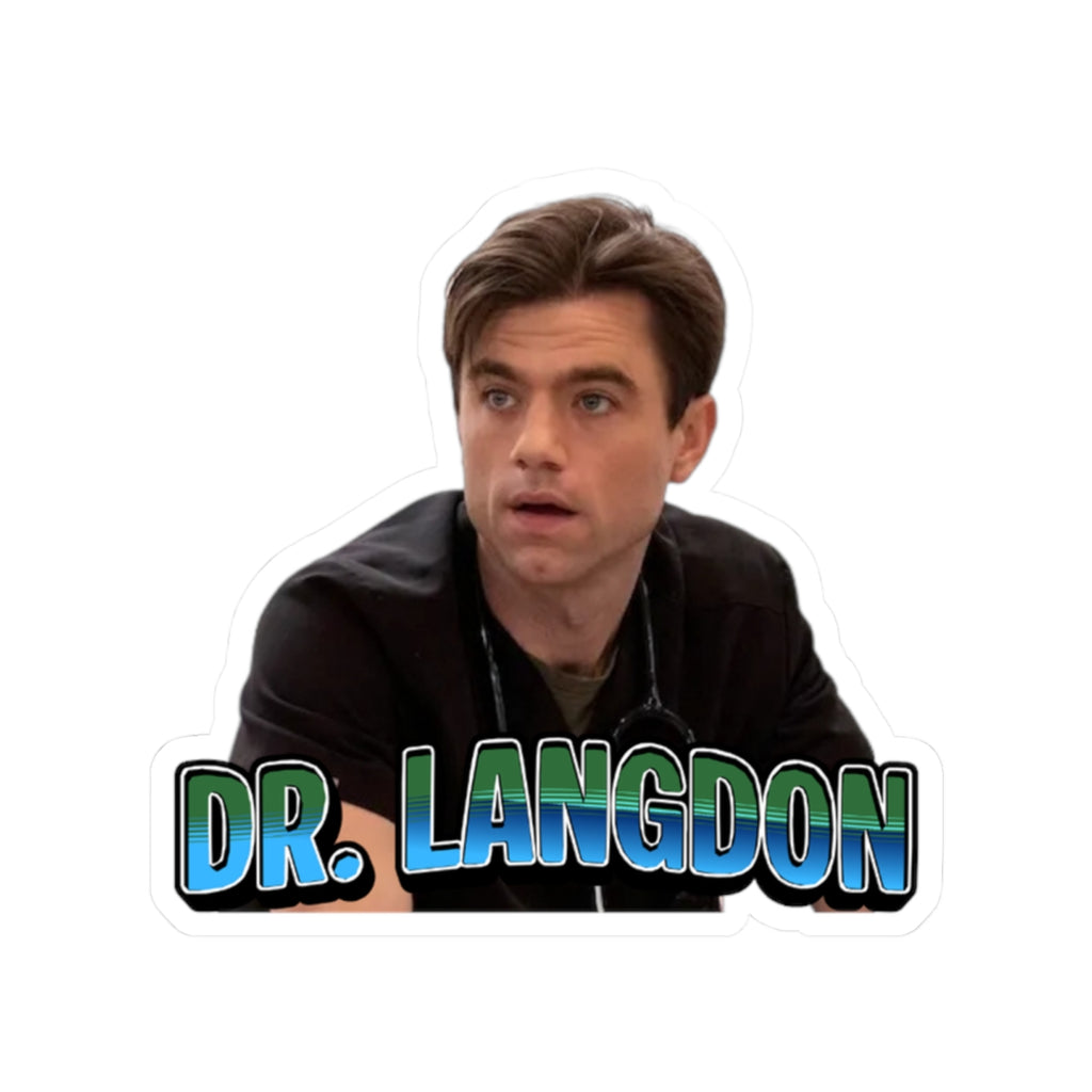 Person wearing a black hoodie with 'DR. LANGDON' text on a white background
